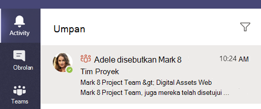 Umpan aktivitas di Teams