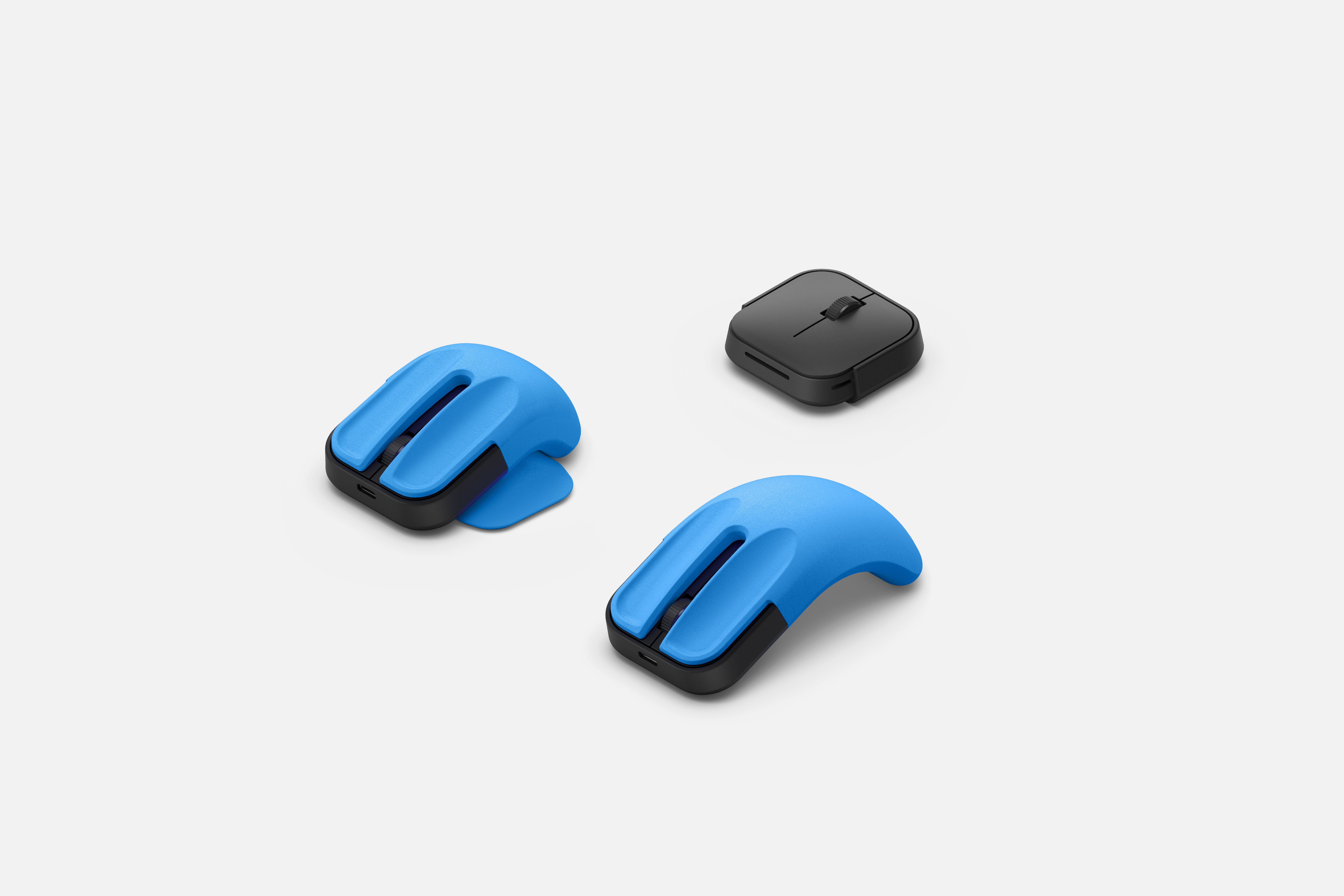 Mouse adaptif Microsoft dengan dua ekor mouse cetak 3D biru