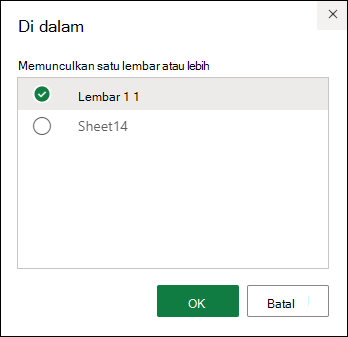 Pilih tab untuk memunculkan di Excel untuk web