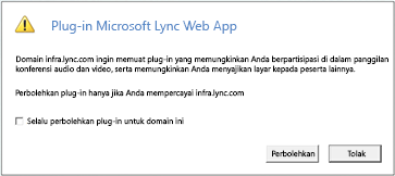 Lync Web Acces -- selalu percayai plug-in di domain, atau izinkan untuk sesi ini saja