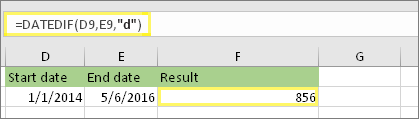 =DATEDIF(D9,E9,"h") dengan hasil 856