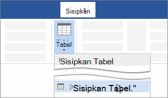 Opsi Sisipkan Tabel pada pita Word