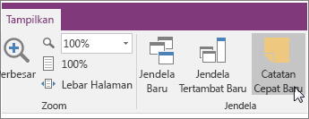 Cuplikan layar tombol Catatan Cepat di OneNote 2016.