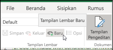 Tombol Baru dalam grup Tampilan Lembar