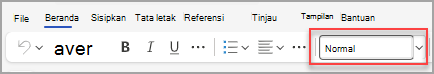 Memperlihatkan daftar gaya di pita Beranda di Word untuk web.