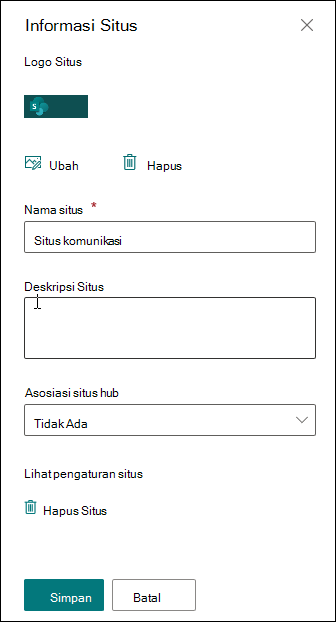 Panel informasi situs SharePoint