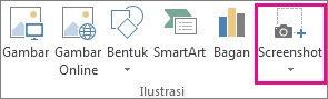 Tombol cuplikan layar di grup ilustrasi di Word