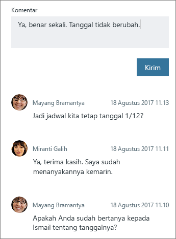 Menambahkan komentar baru ke tugas