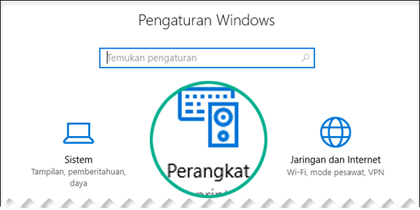 Pilih Perangkat dalam kotak dialog Pengaturan Windows