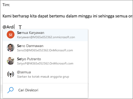 @sebutan dalam Outlook di web