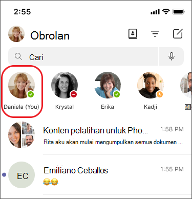 mengobrol dengan diri Anda sendiri yang disematkan ke daftar obrolan di perangkat seluler