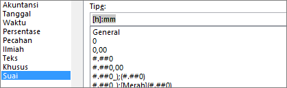 Dialog Format Sel, Perintah kustom, tipe [j]:mm