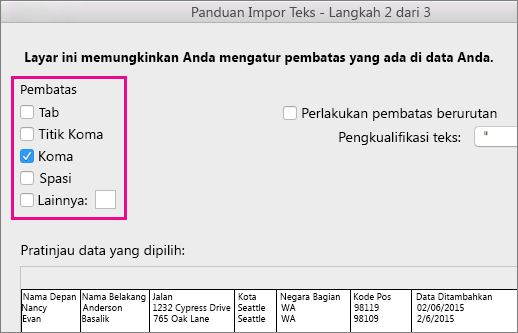 Langkah 2 dari Panduan Impor Teks