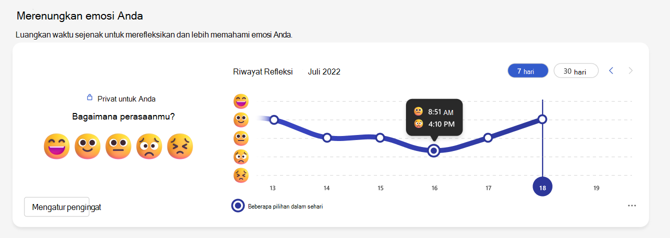 Cuplikan layar yang memperlihatkan bagian Pantulan pada emosi Anda di tab Kesejahtingan