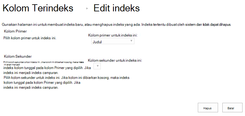 Anda bisa menghapus indeks setelah mengkliknya