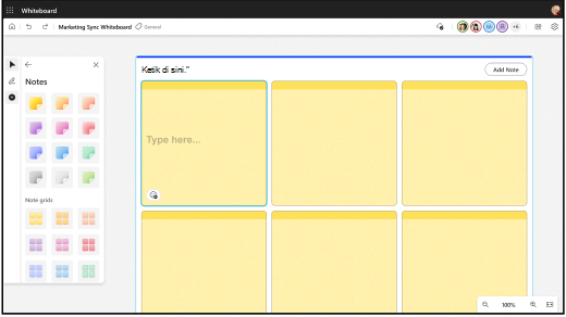 Pilih kisi catatan jika Anda ingin menambahkan beberapa catatan sekaligus ke papan tulis.