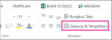 tombol gabung dan tengahkan pada pita