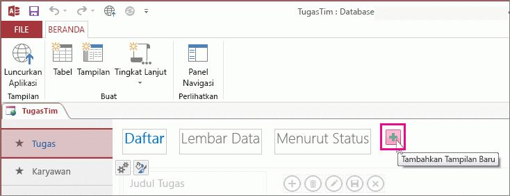 Tombol Tambahkan Tampilan Baru di aplikasi Access.