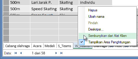 cara menyembunyikan tabel dari Alat Klien Excel