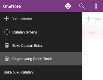 Bagian yang salah taruh di OneNote untuk Android