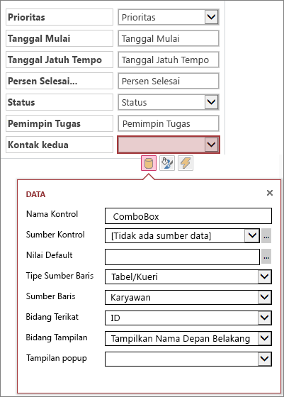 Properti lainnya untuk kontrol daftar kombo