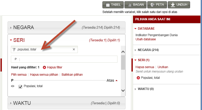 memilih sekumpulan data dari worldbank.org