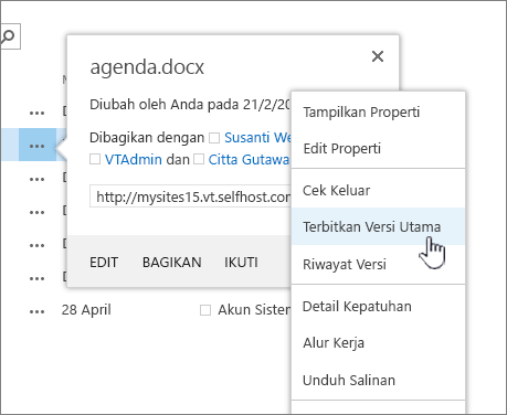 Klik Terbitkan Versi Utama