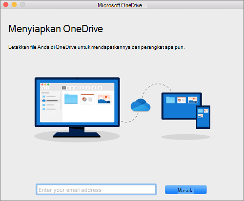 Cuplikan layar halaman pertama Penyiapan OneDrive