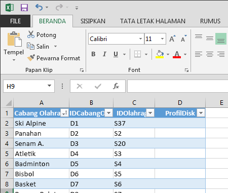 memperluas tabel di Excel