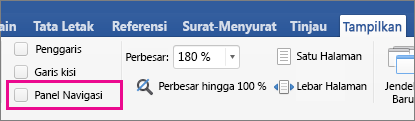 Pada tab Tampilan, Panel Navigasi dicentang