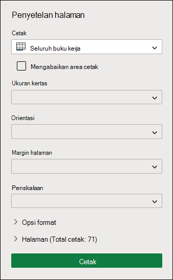 Mencetak Seluruh Buku Kerja di Excel untuk web