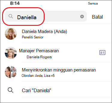 cari obrolan dengan diri Anda di perangkat seluler