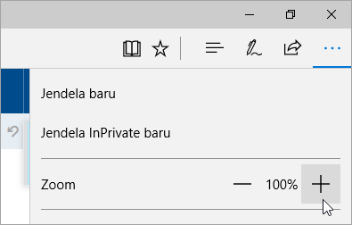 Cuplikan layar Pengaturan dan menu lainnya di Microsoft Edge