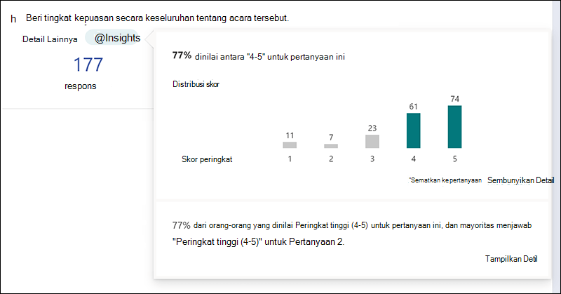 Insights baru pada tab Respons dari Microsoft Forms