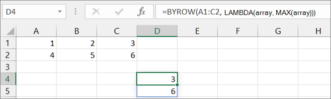 Contoh fungsi BYROW pertama