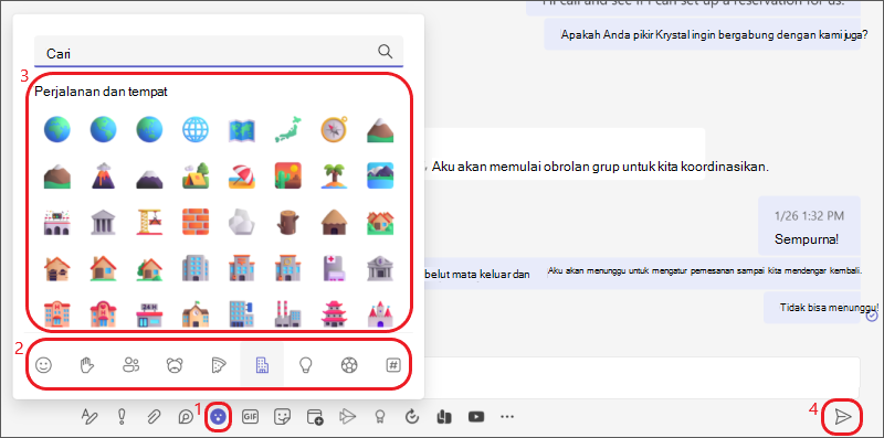 Menu dan galeri emoji obrolan