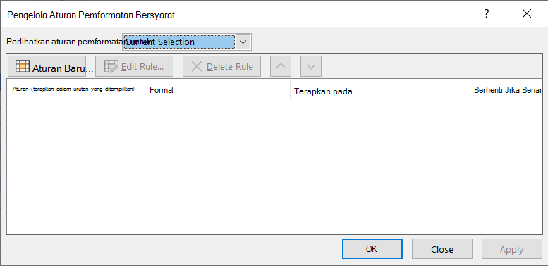 Kotak dialog Manajer Aturan Pemformatan Bersyarat