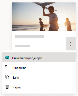 Opsi Hapus pada formulir dalam Microsoft Forms.