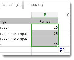 Memasukkan beberapa fungsi LEN di dalam lembar kerja