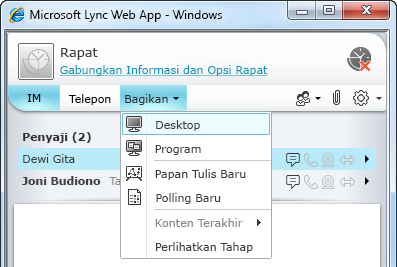 Menu Berbagi Lync Web App