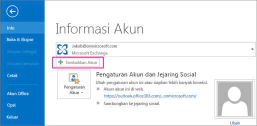 Untuk menambahkan akun gmail ke Outlook, klik tombol Tambahkan Akun