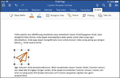 Word untuk iOS memperlihatkan tab pengeditan Grafik