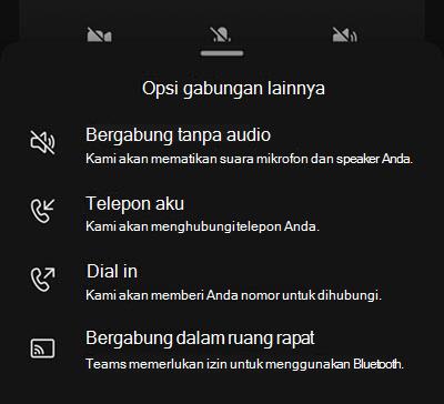 Pilih sumber audio dari layar pra-bergabung dalam rapat seluler.