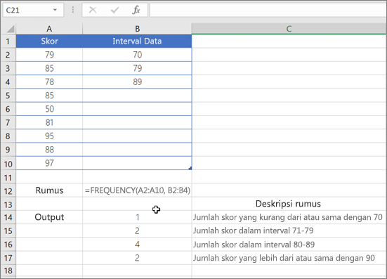 Contoh fungsi FREQUENCY