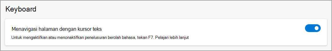 Pengaturan menu Microsoft Edge untuk cara mengaktifkan penjelajahan Berkursi.