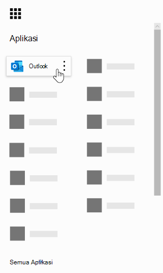 Peluncur aplikasi Microsoft 365 dengan aplikasi Outlook disorot.