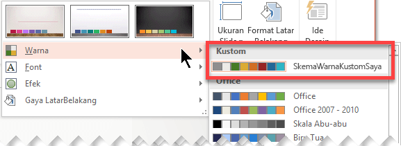 Setelah menentukan skema warna kustom, skema tersebut akan muncul di menu menurun Warna