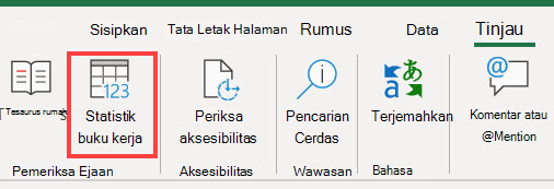 Perintah Statistik Buku Kerja pada pita Excel