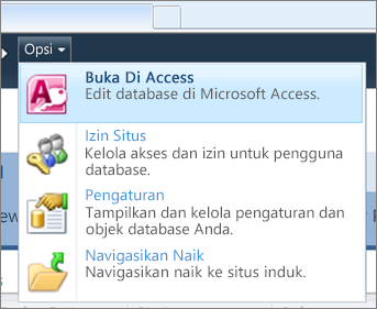 Menu Opsi situs database web di SharePoint