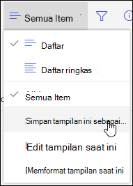 SharePoint Opsi Simpan Sebagai Menu Tampilan Daftar Online